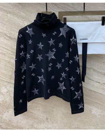 Chanel Women's Star Print Turtleneck Sweater Black