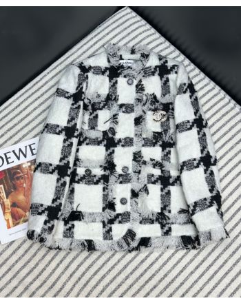 Chanel Women's Plaid Tweed Jacket White
