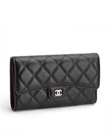 Chanel Lambskin Quilted Large Flap Wallet Black